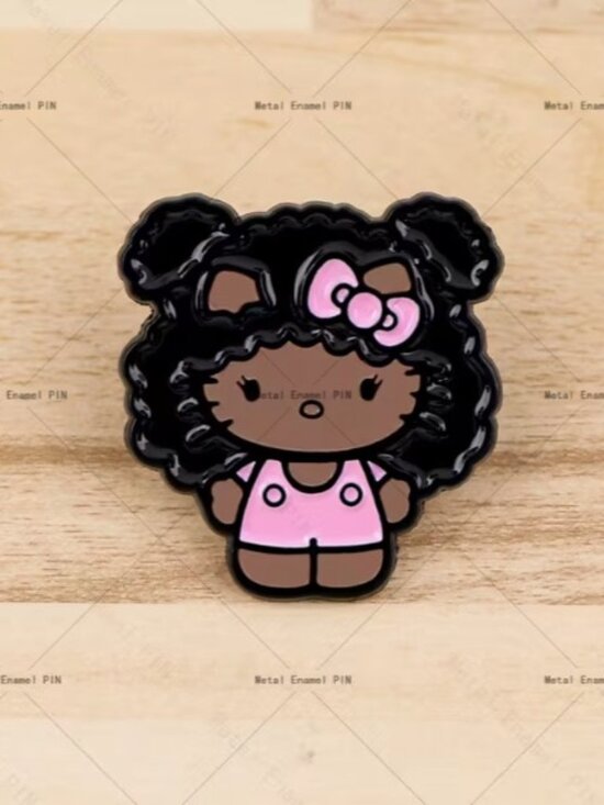 Hello Kitty Jewelry - HELLO KITTY Brown Skinned & Afro Puffs Enamel‎ Pin Brooch (NEW & SO CUTE!)